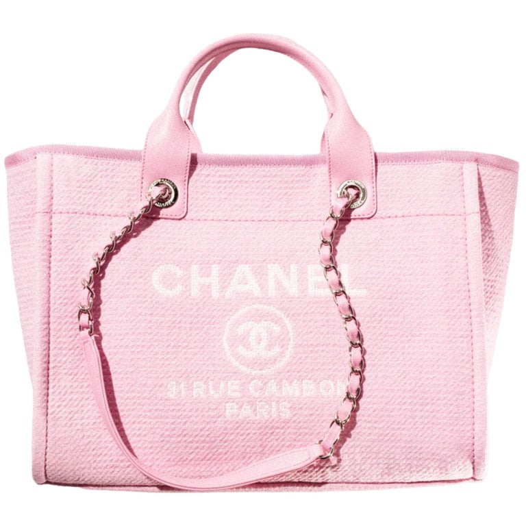 chanel Pink Canvas Small Deauville Tote Silver Hardware