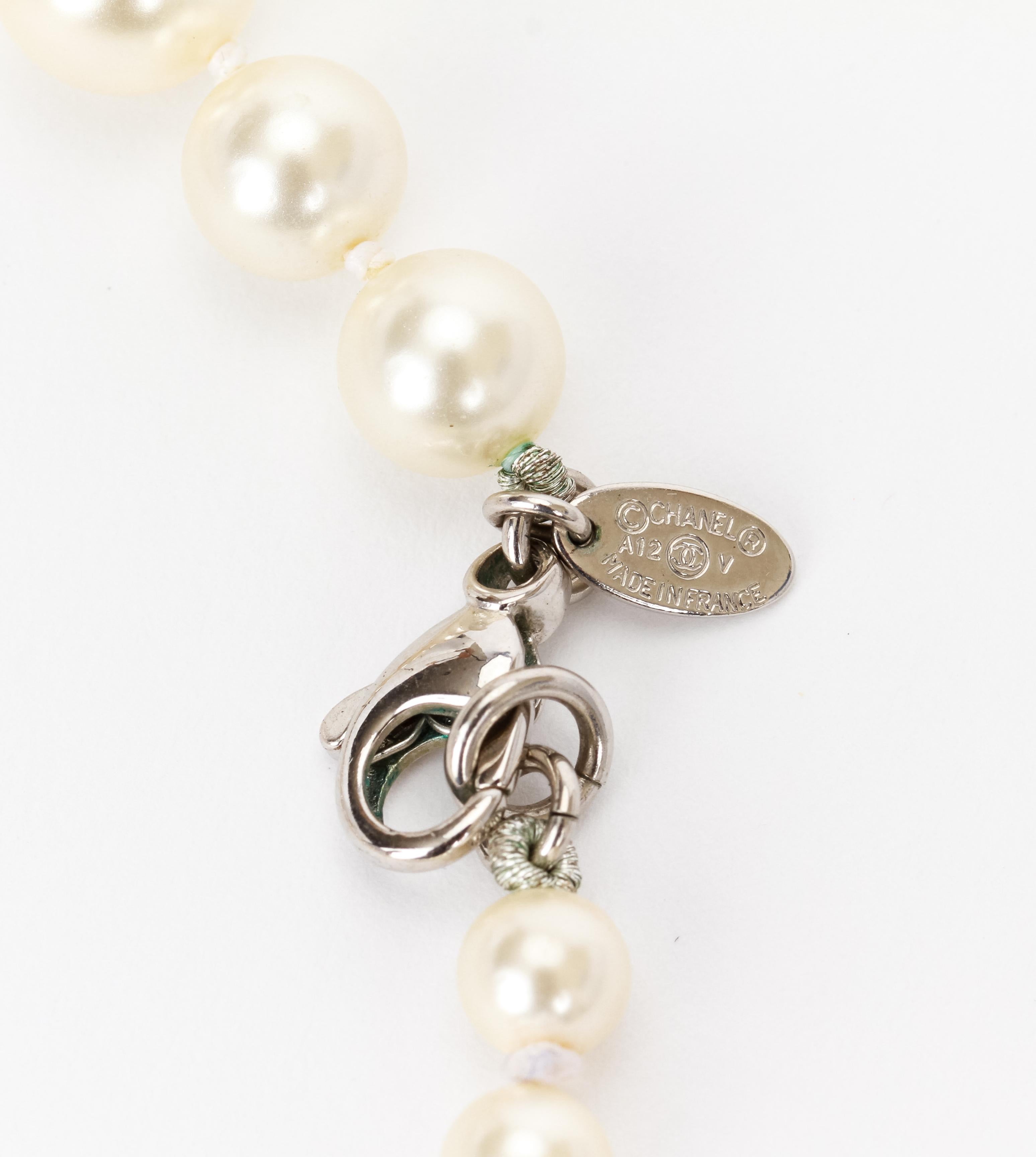 New Chanel Spring 2012 Long Pearl Strand Necklace with CC Rhinestone  1