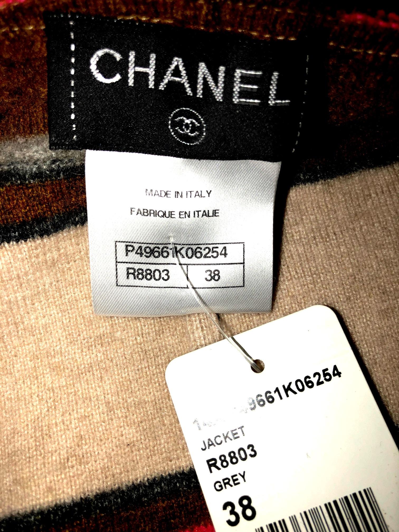 NEW Chanel Striped Signature Cashmere Jacket Blazer 38 For Sale 2