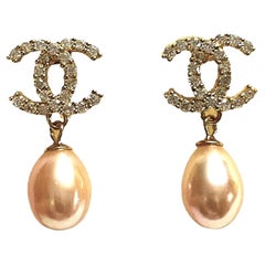 New Pink Pearl & White Cz Earrings 925 Silver 14k Gold Plated
