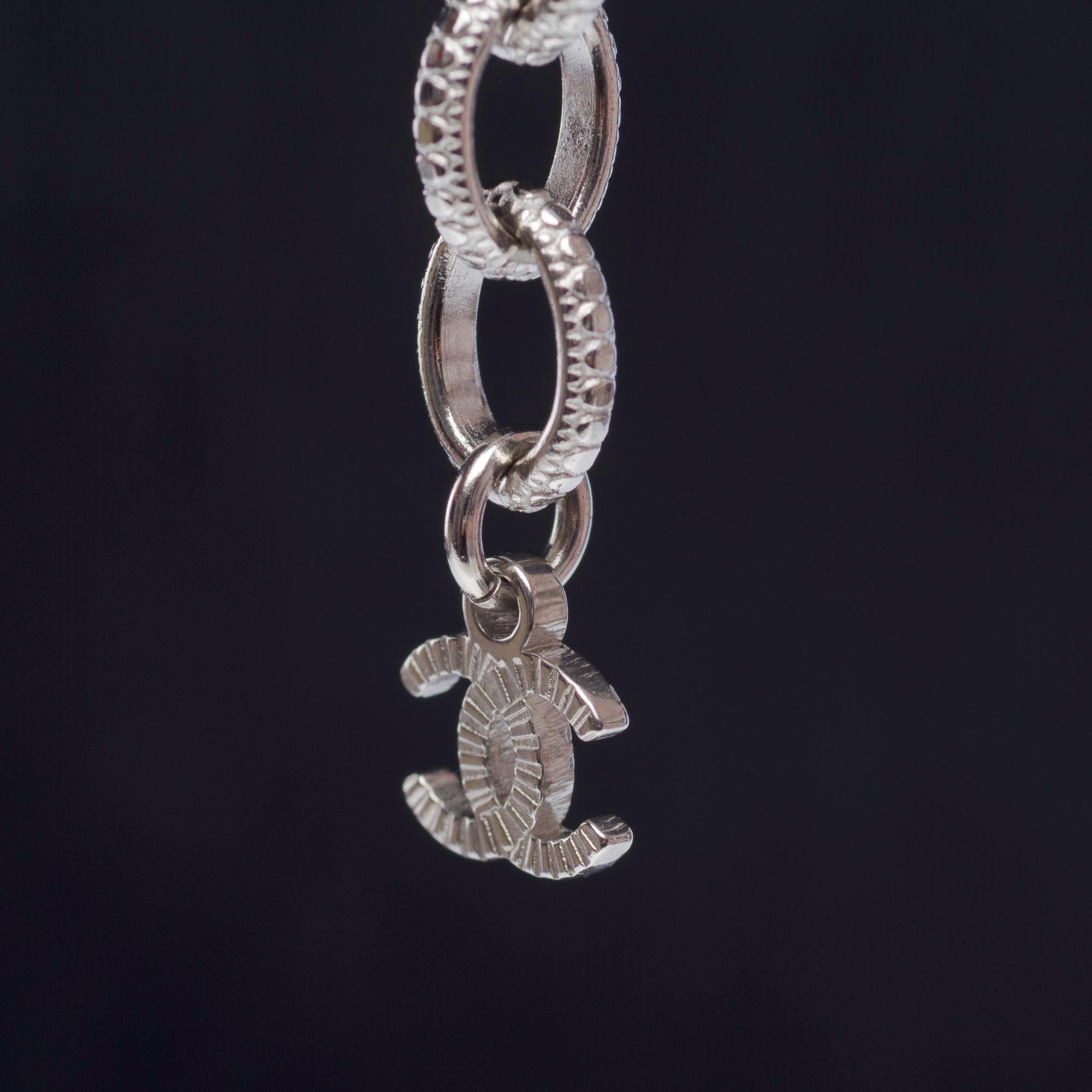 New Chanel Tie Necklace with rhinestone and pearl details For Sale 1