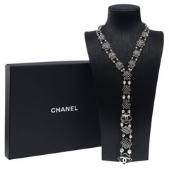 New Chanel Tie Necklace with rhinestone and pearl details