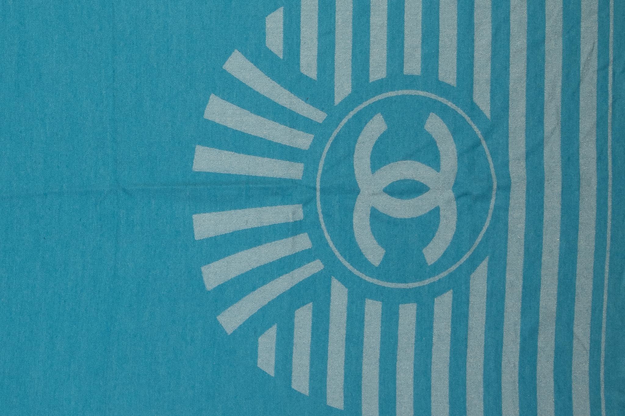 New Chanel Turquoise Cashmere Logo Shawl In New Condition For Sale In West Hollywood, CA