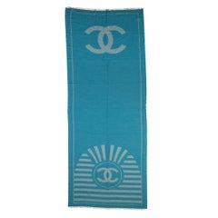 New Chanel Turquoise Cashmere Logo Shawl