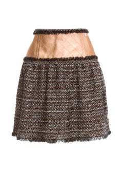 NEW Chanel Fringed Fantasy Tweed & Quilted Leather Cambon Skirt 40