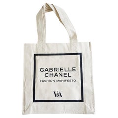New Chanel V&A Natural Beige Logo Organic Cotton Canvas Square Tote Bag Handmade