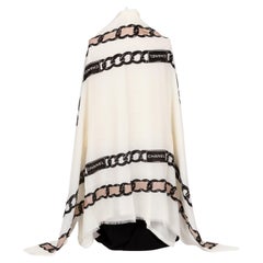 New Chanel White Black Chain Link Cashmere Silk 54" Shawl