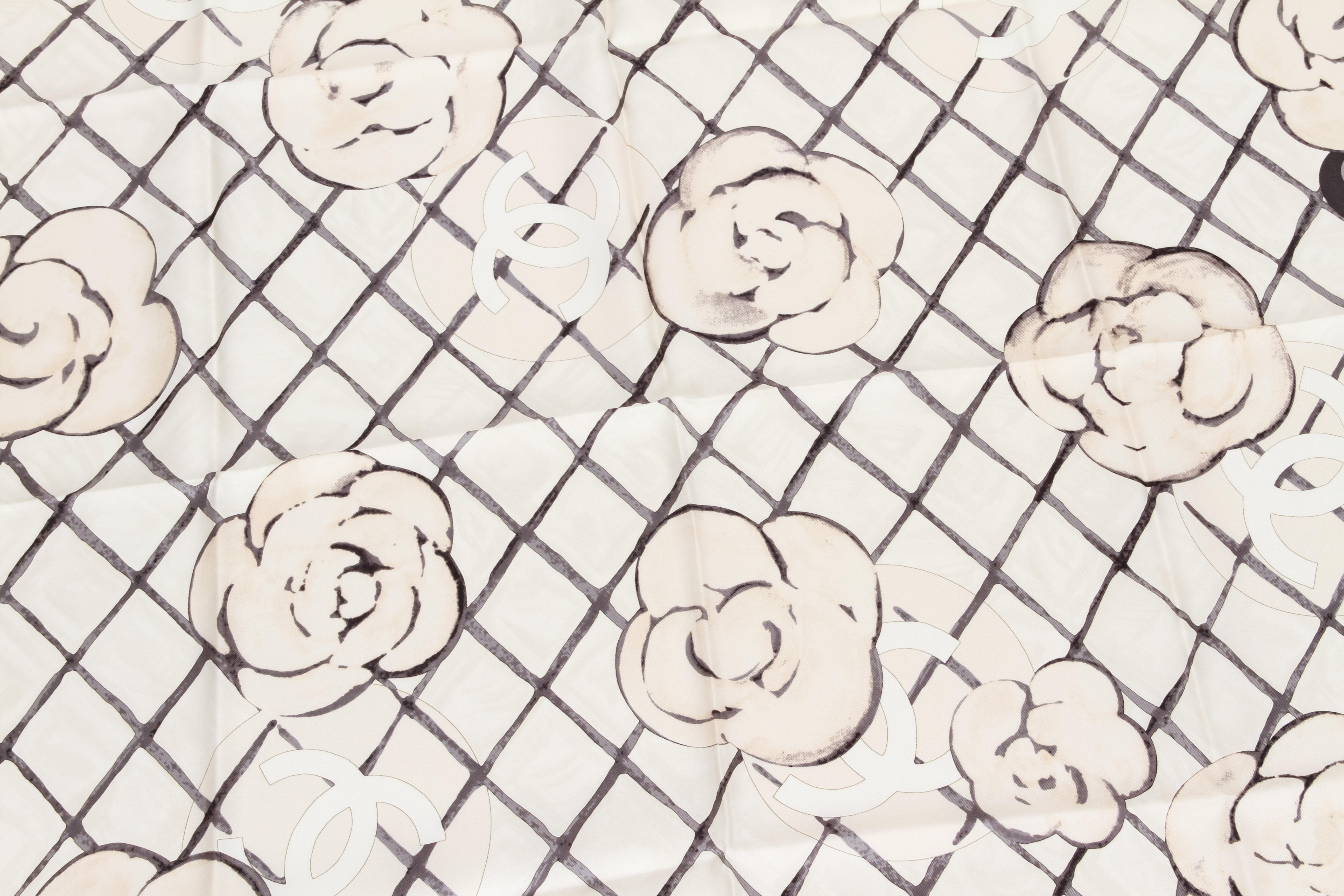 New Chanel White Camellia Silk Scarf
35