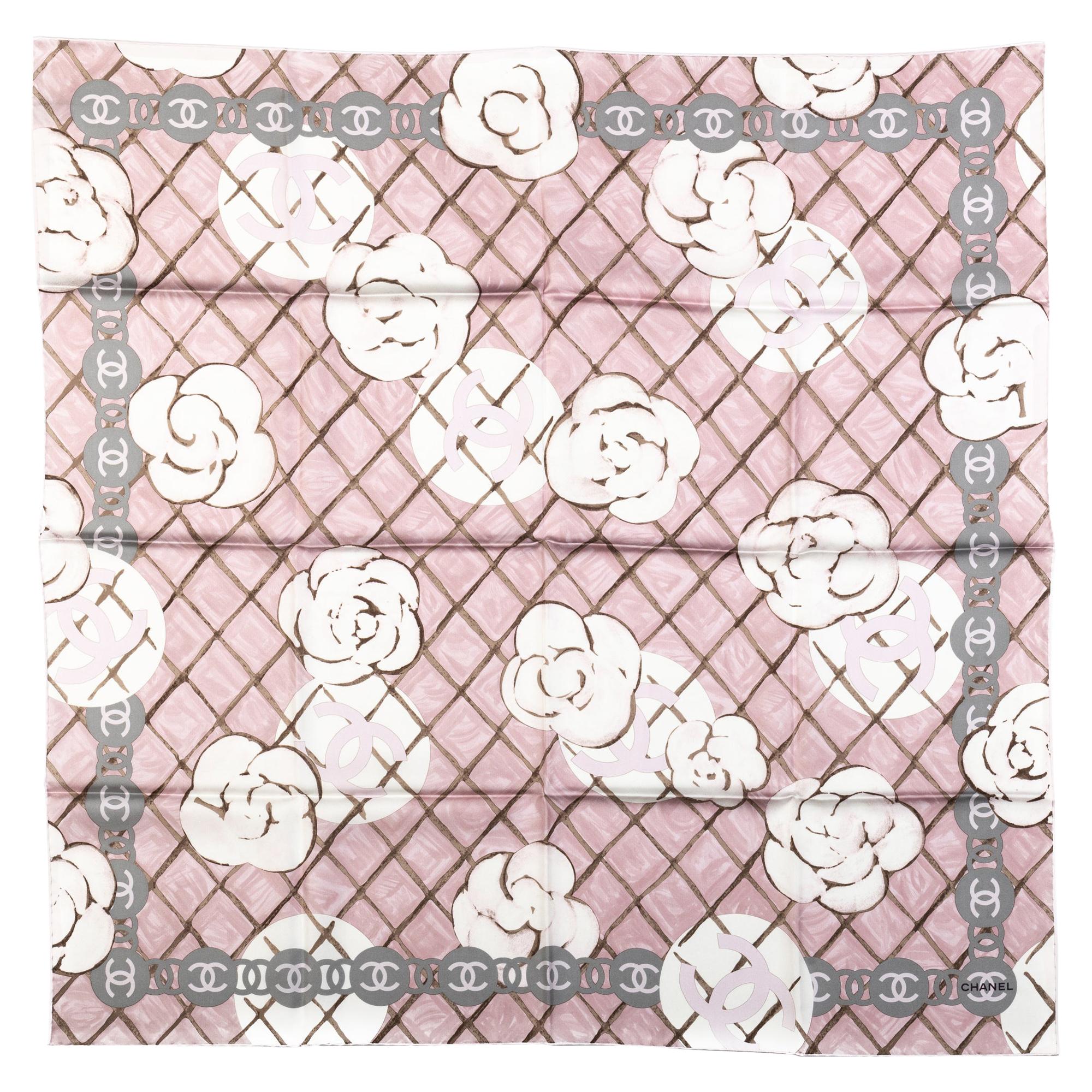 New Chanel White Camellia Silk Scarf at 1stDibs