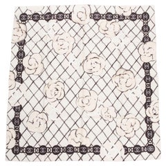 New Chanel White Camellia Silk Scarf