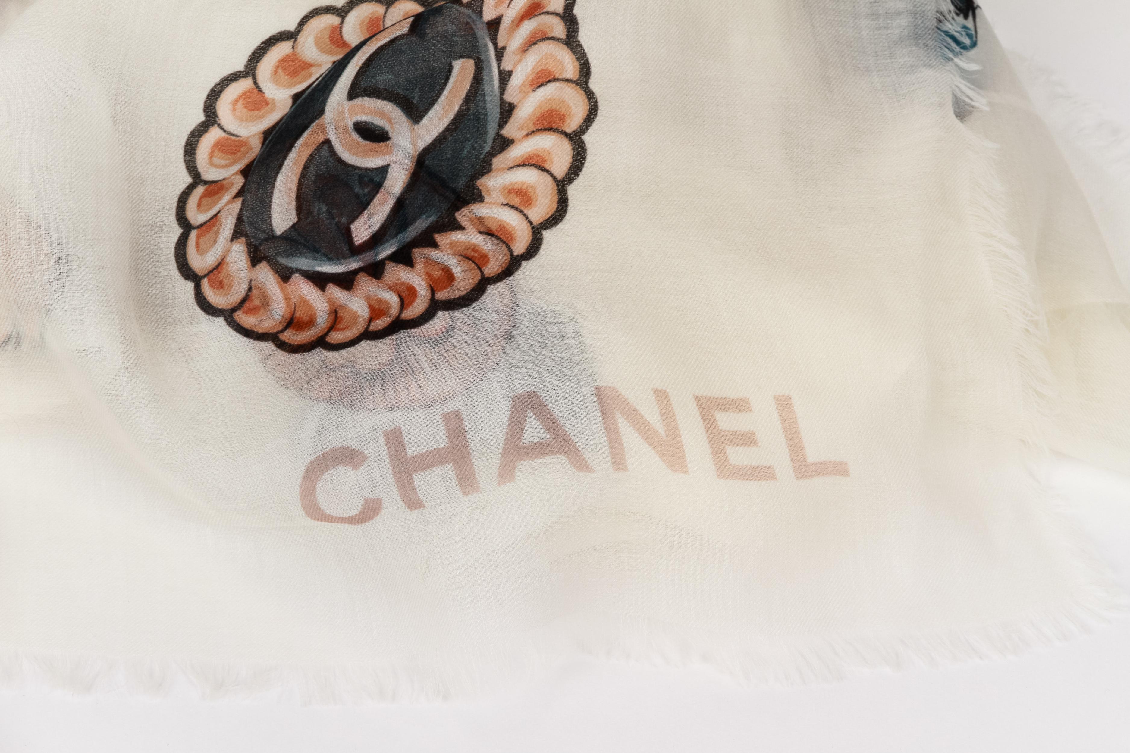 New Chanel White Cashmere Gripoix XL Shawl In New Condition In West Hollywood, CA
