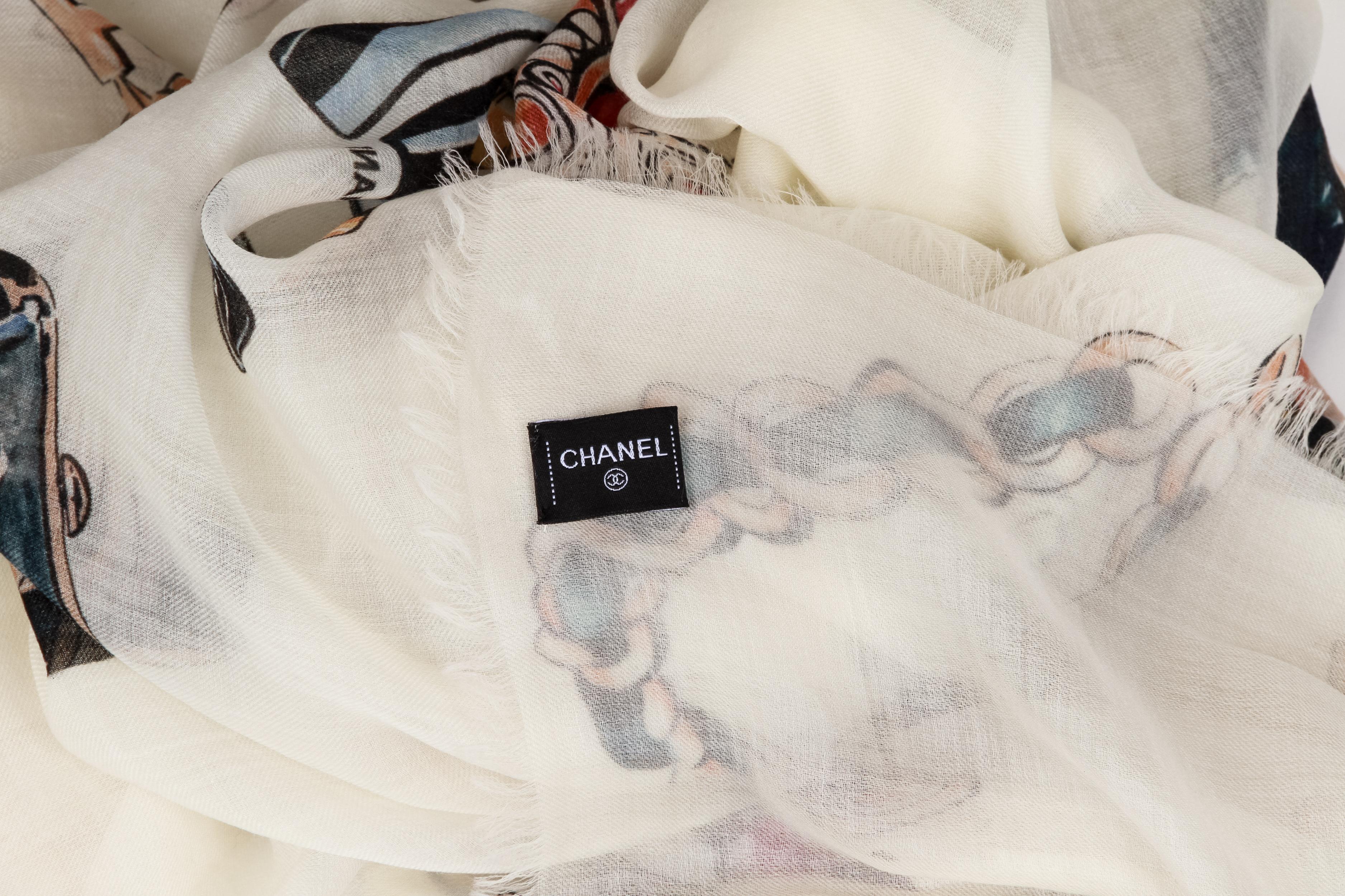 Women's New Chanel White Cashmere Gripoix XL Shawl