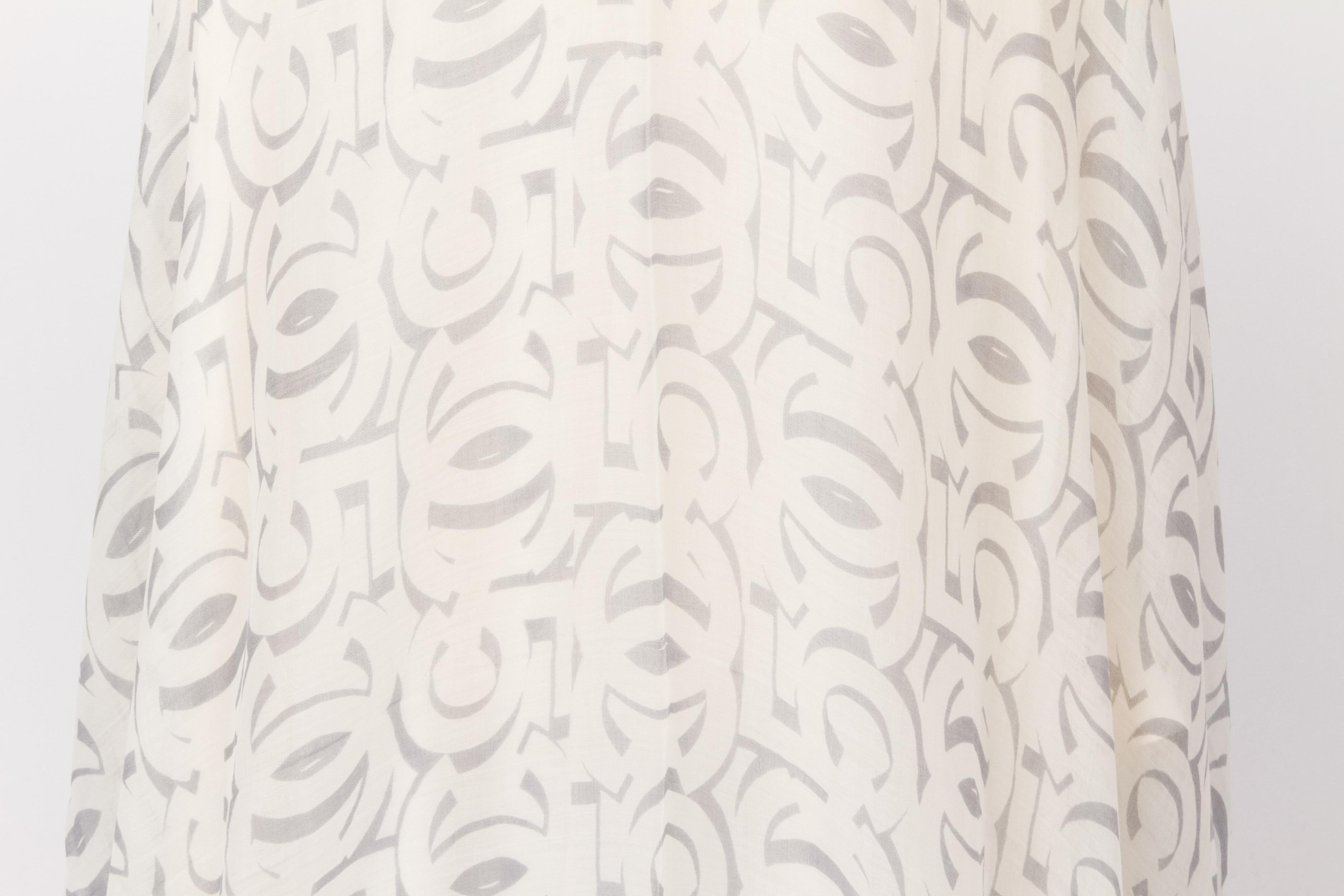 New Chanel White Grey Logo CC Cashmere SIlk Shawl Scarf In New Condition For Sale In West Hollywood, CA