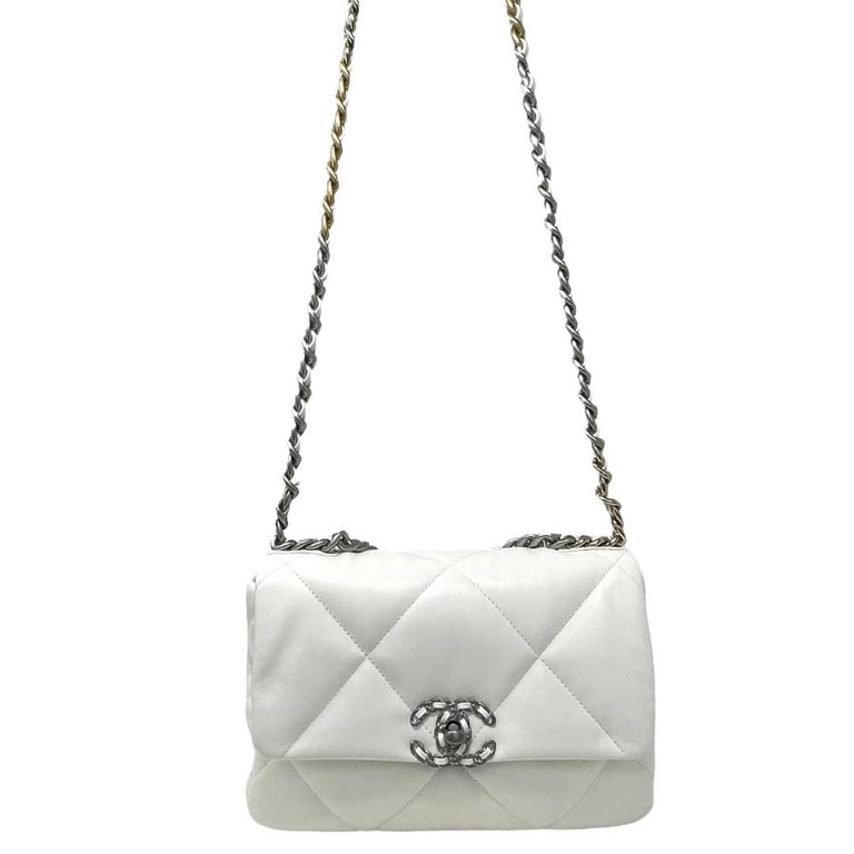 Chanel 22S Lambskin Chanel 19 Flap Bag Crossbody Bag Small White in  Lambskin Leather with Silver-tone - US