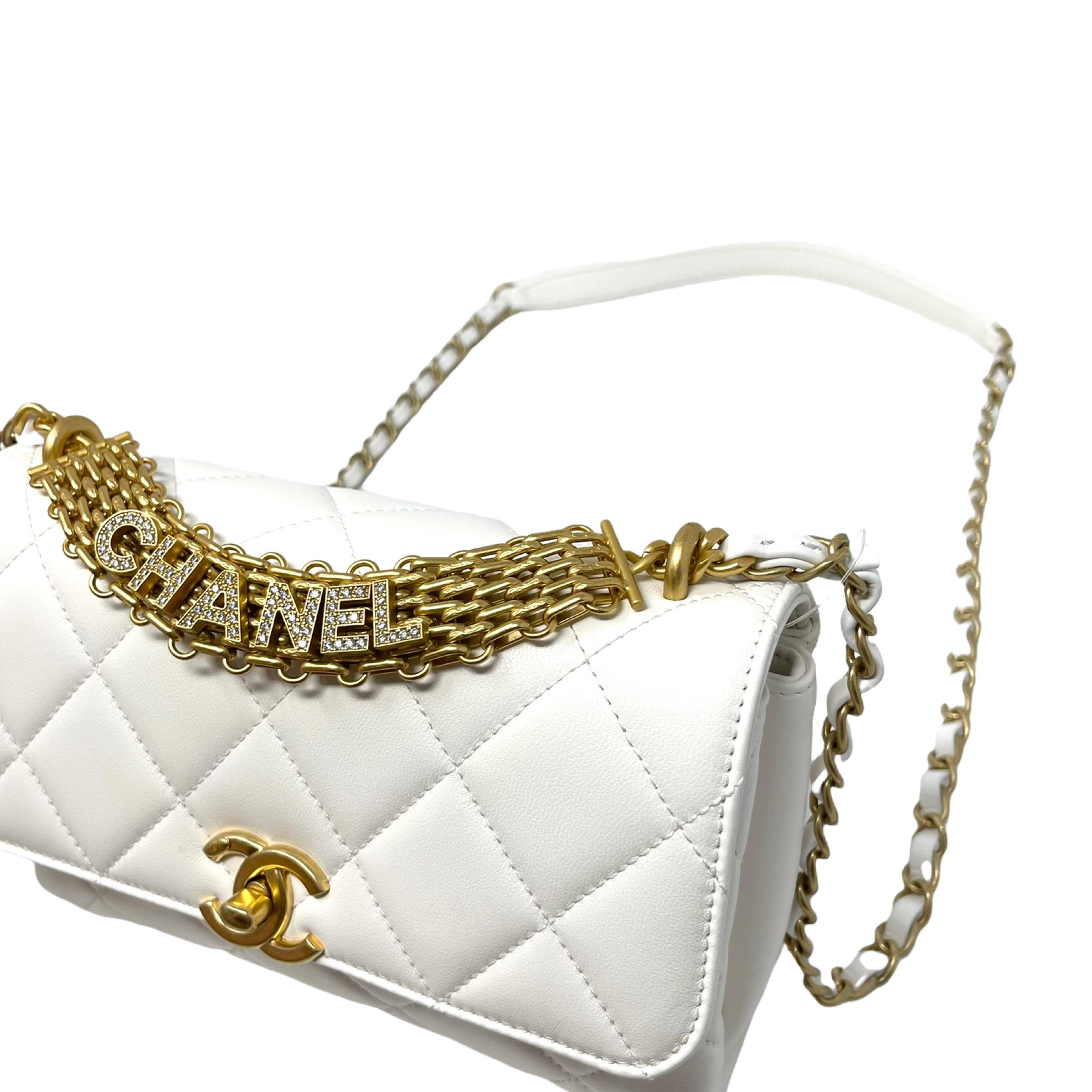 NEW Chanel White Small Flap Bag Quilted Leather Crossbody Bag For Sale 9