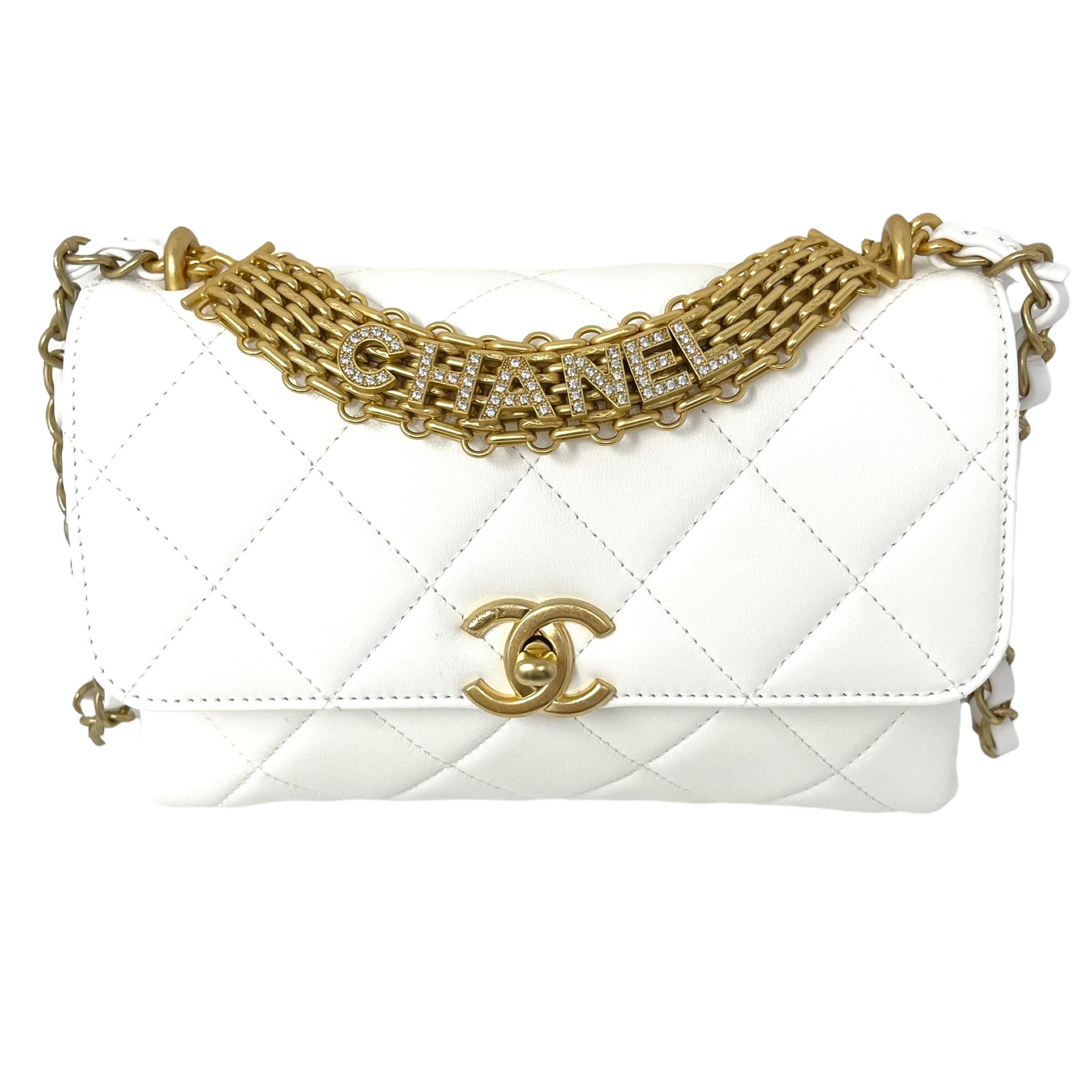 NEW Chanel White Small Flap Bag Quilted Leather Crossbody Bag For Sale 1