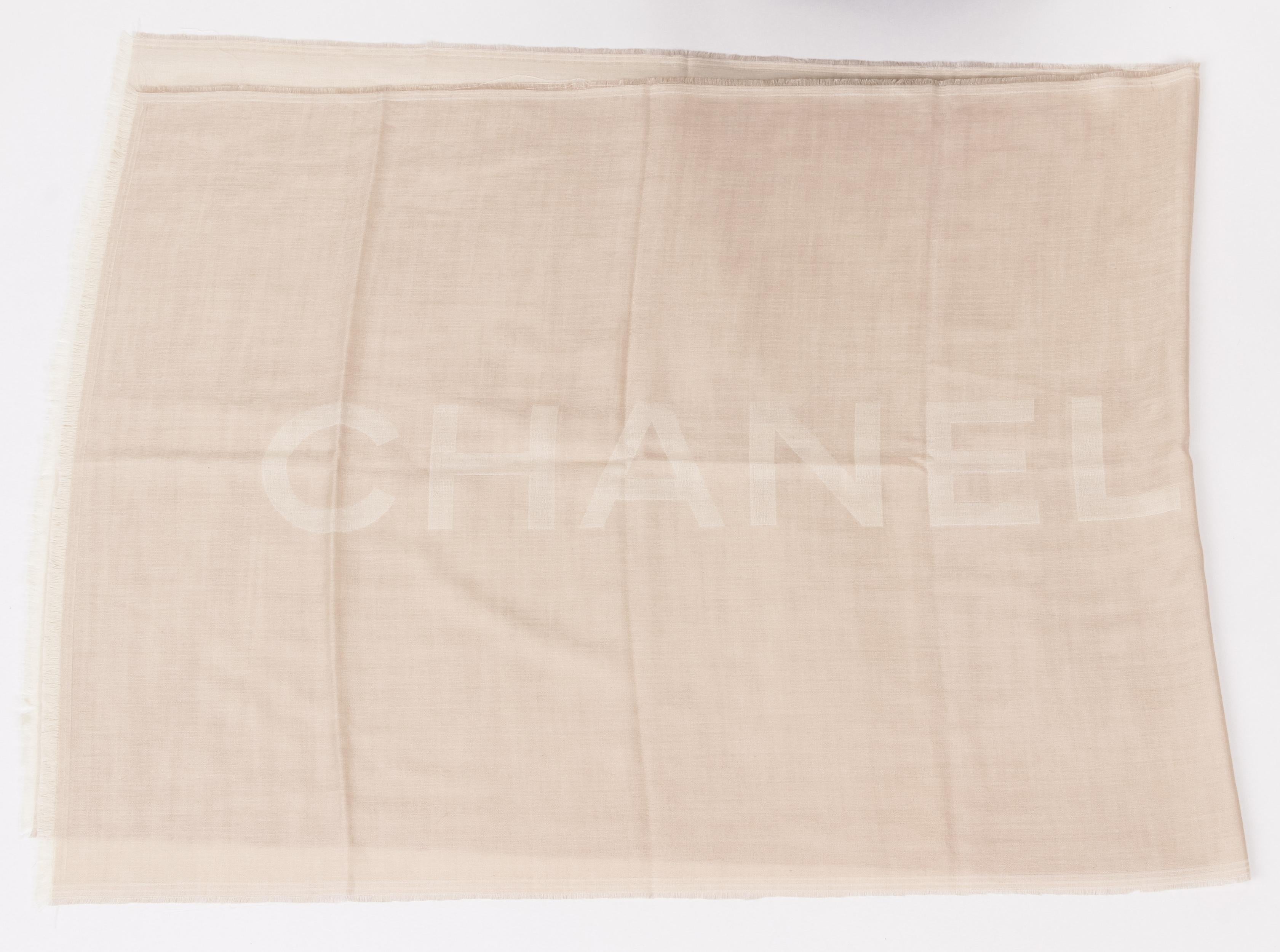 Chanel brand new oversize cashmere silk cream writing shawl/stole , 80