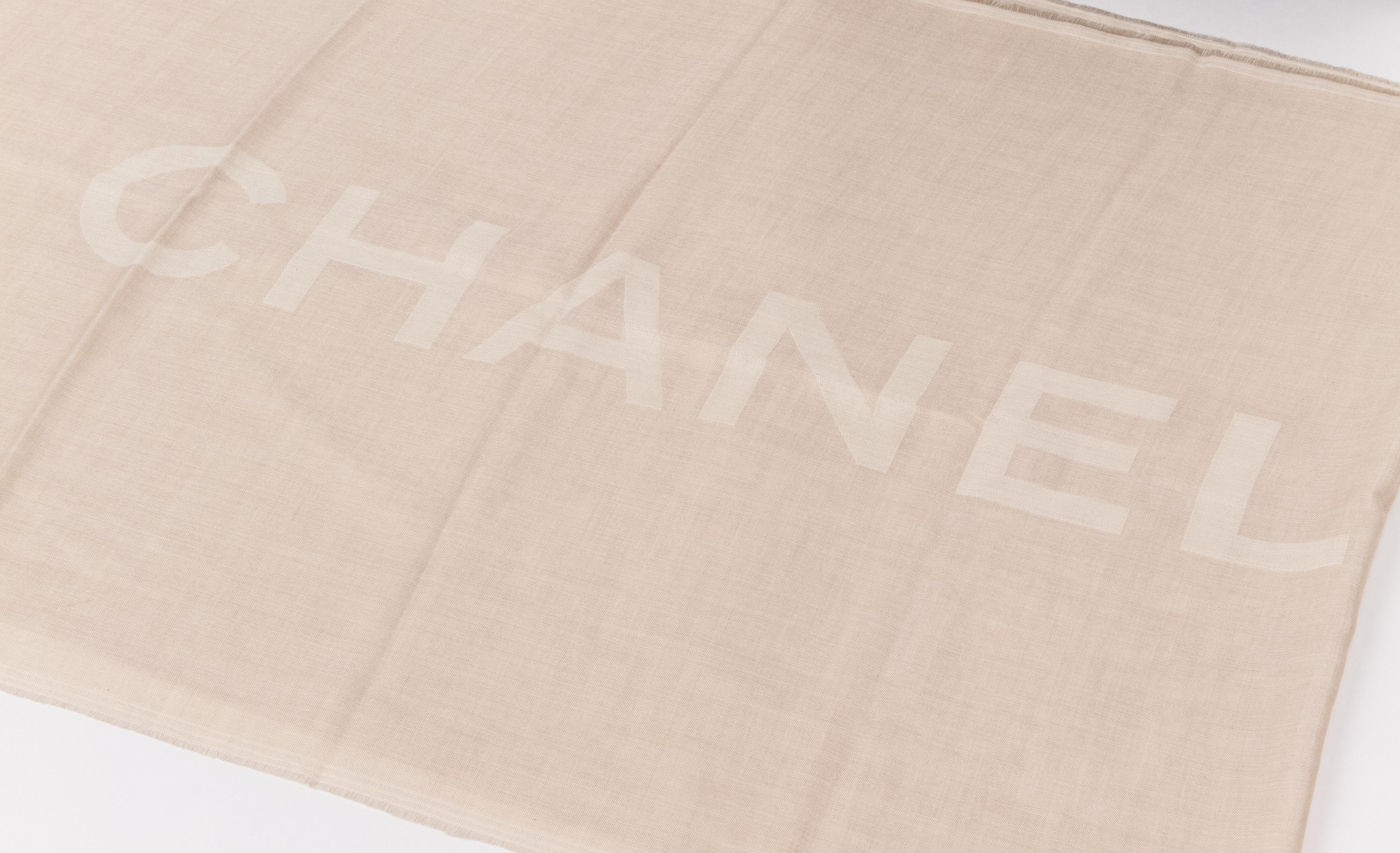 Beige New Chanel  XL Cashmere Silk Cream Shawl Scarf