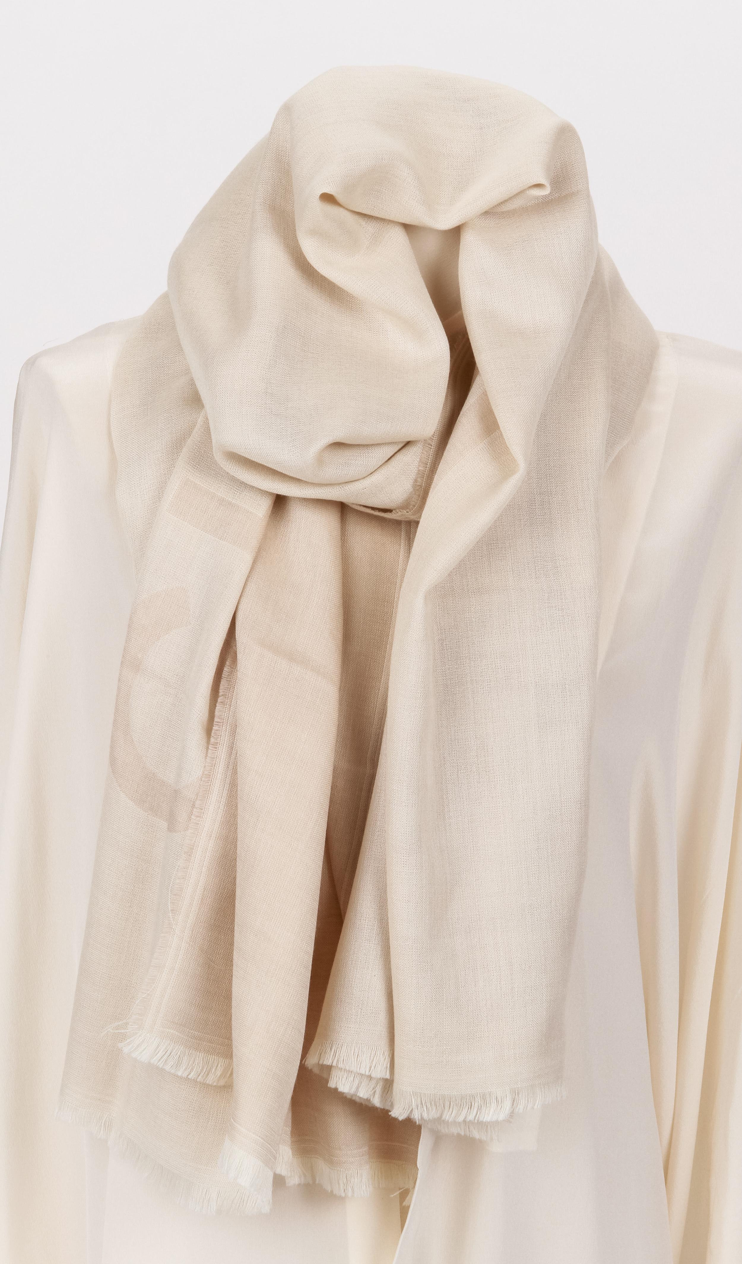 New Chanel  XL Cashmere Silk Cream Shawl Scarf In New Condition In West Hollywood, CA