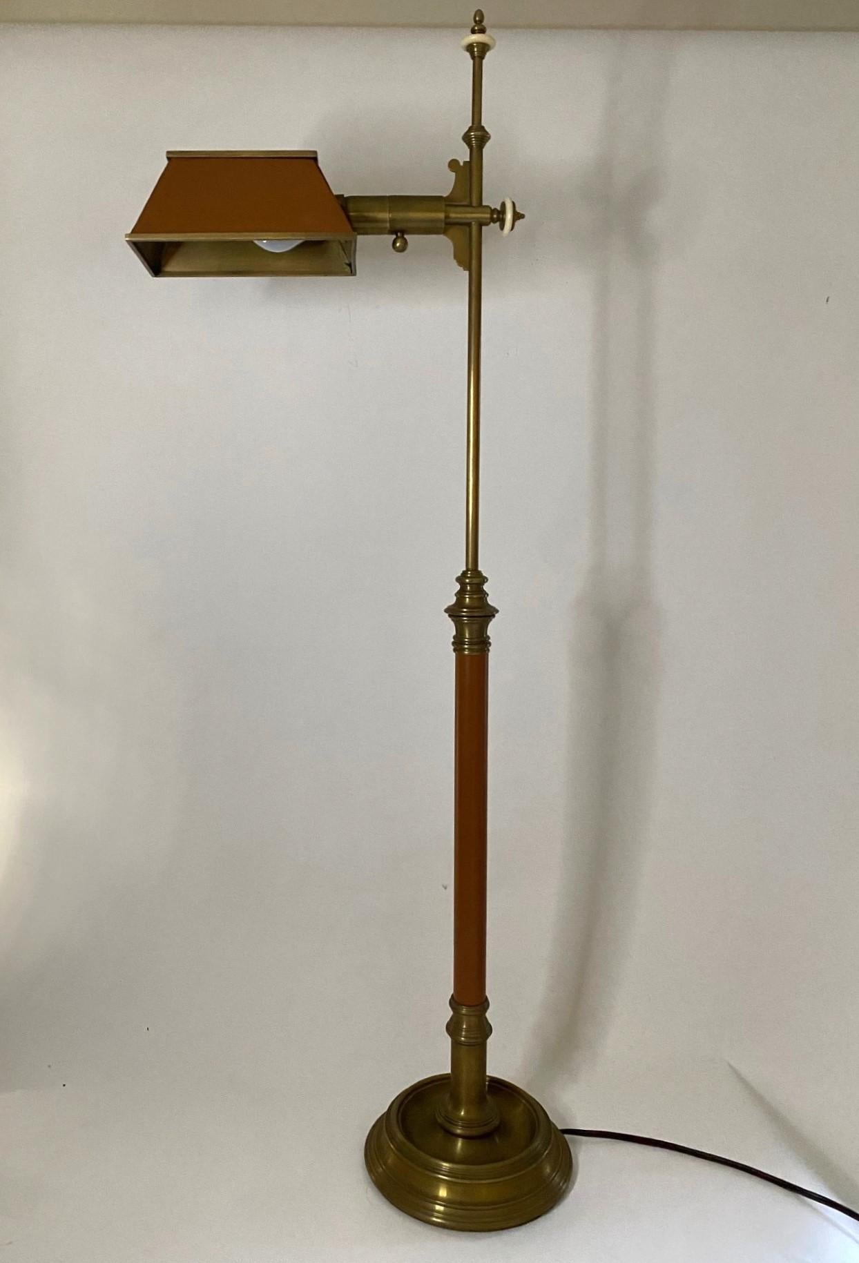 New Chapman Brass & Havana Leather Floor Lamp In New Condition In North Salem, NY