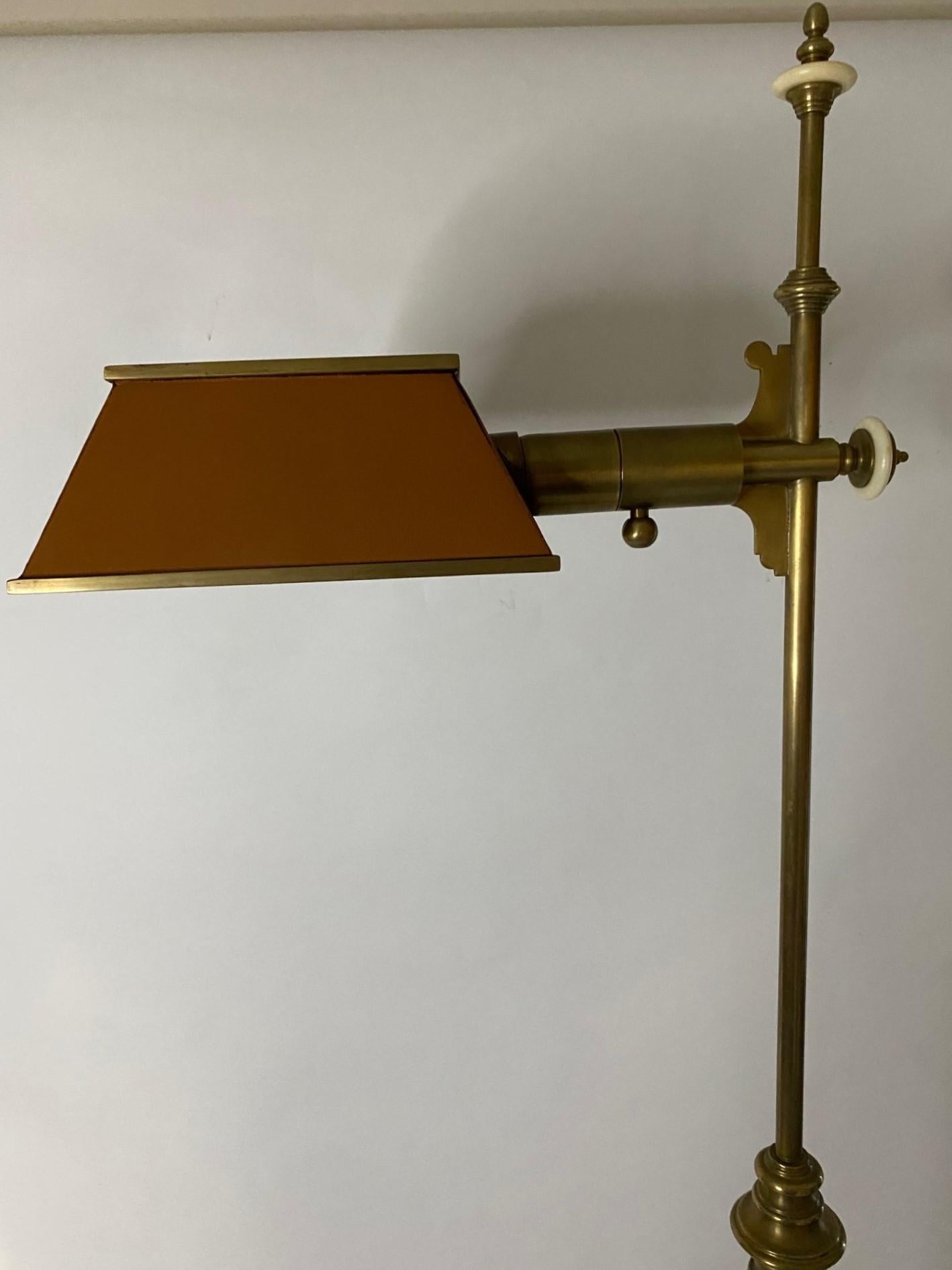 Contemporary New Chapman Brass & Havana Leather Floor Lamp