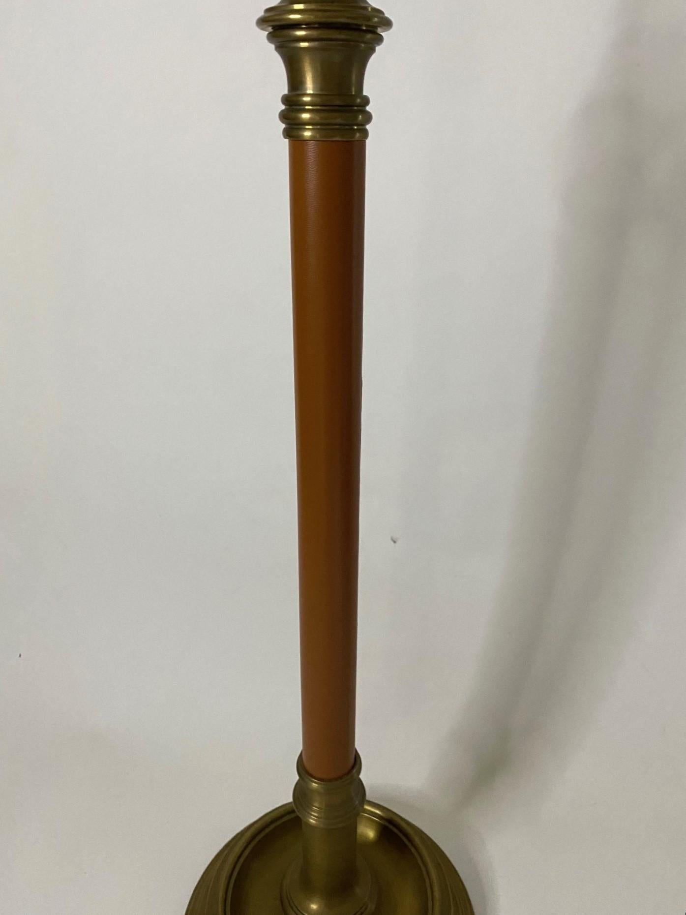 New Chapman Brass & Havana Leather Floor Lamp 4