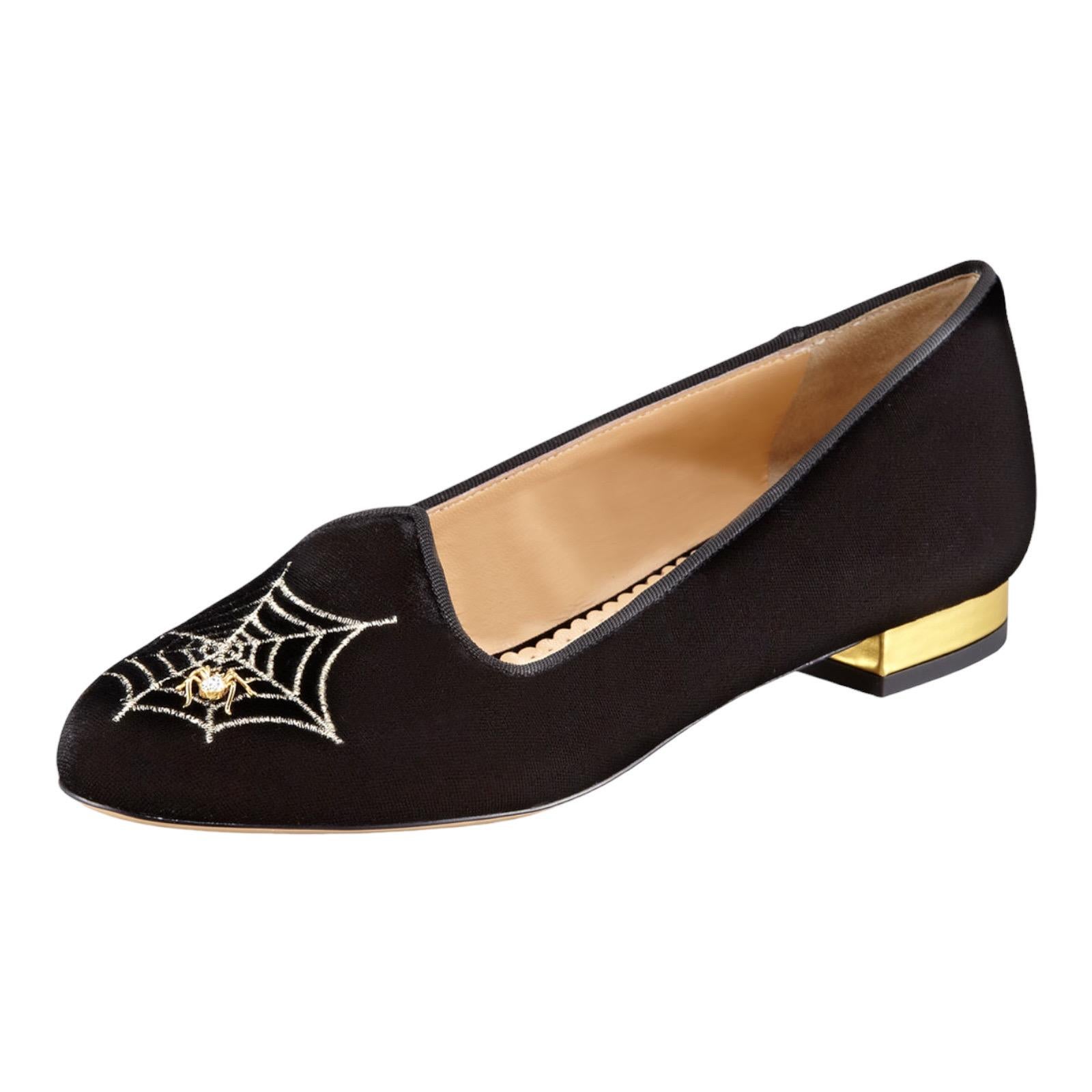 NEW
Charlotte Olympia Charlotte Spider-Embroidered Slippers

Refresh your look-and lift your mood-with this Charlotte Olympia slipper, inspired by your favorite childhood tale. The whimsical design brings all the eye-catching style of the designer's