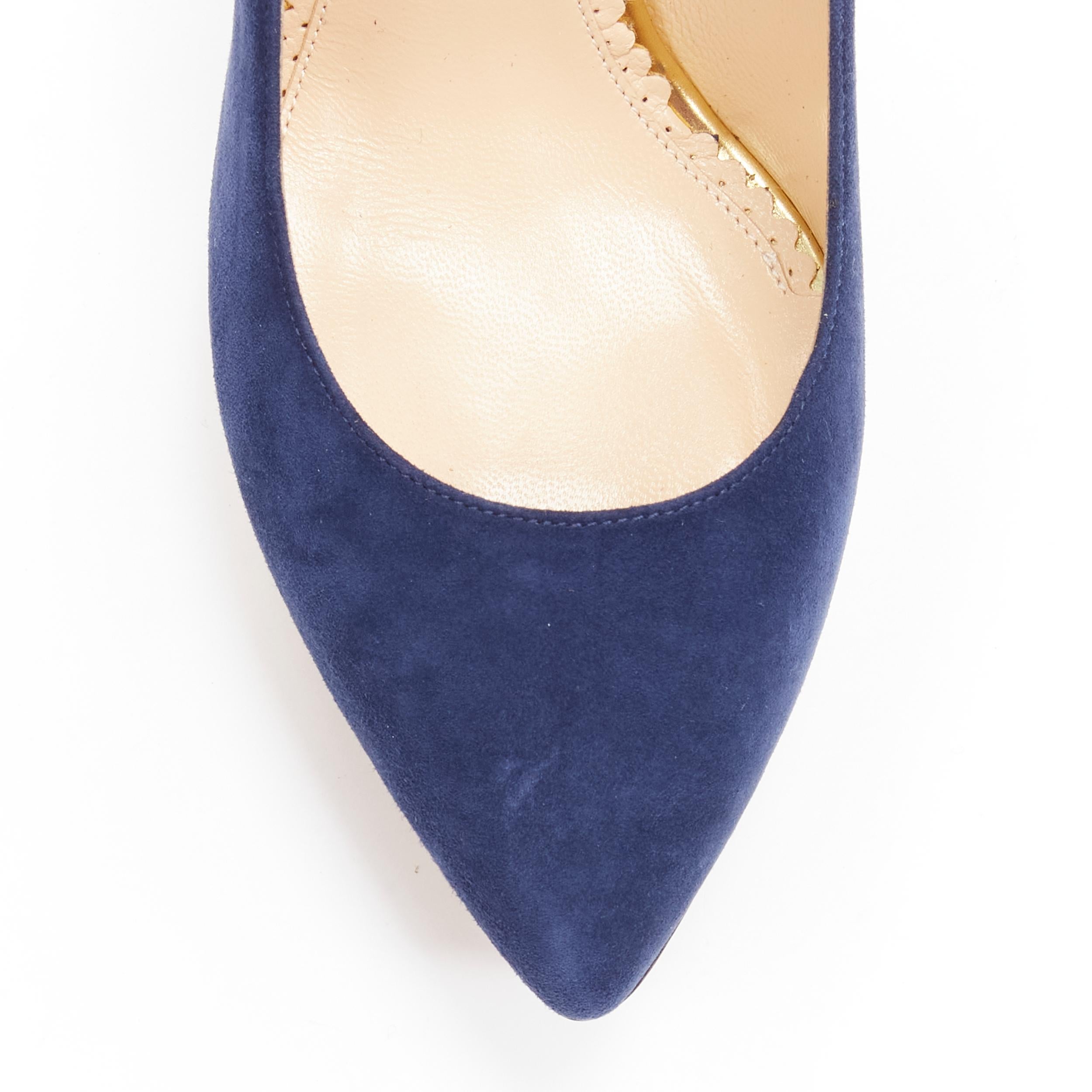 new CHARLOTTE OLYMPIA Debbie navy blue suede gold heart platform pump EU37.5 In New Condition In Hong Kong, NT