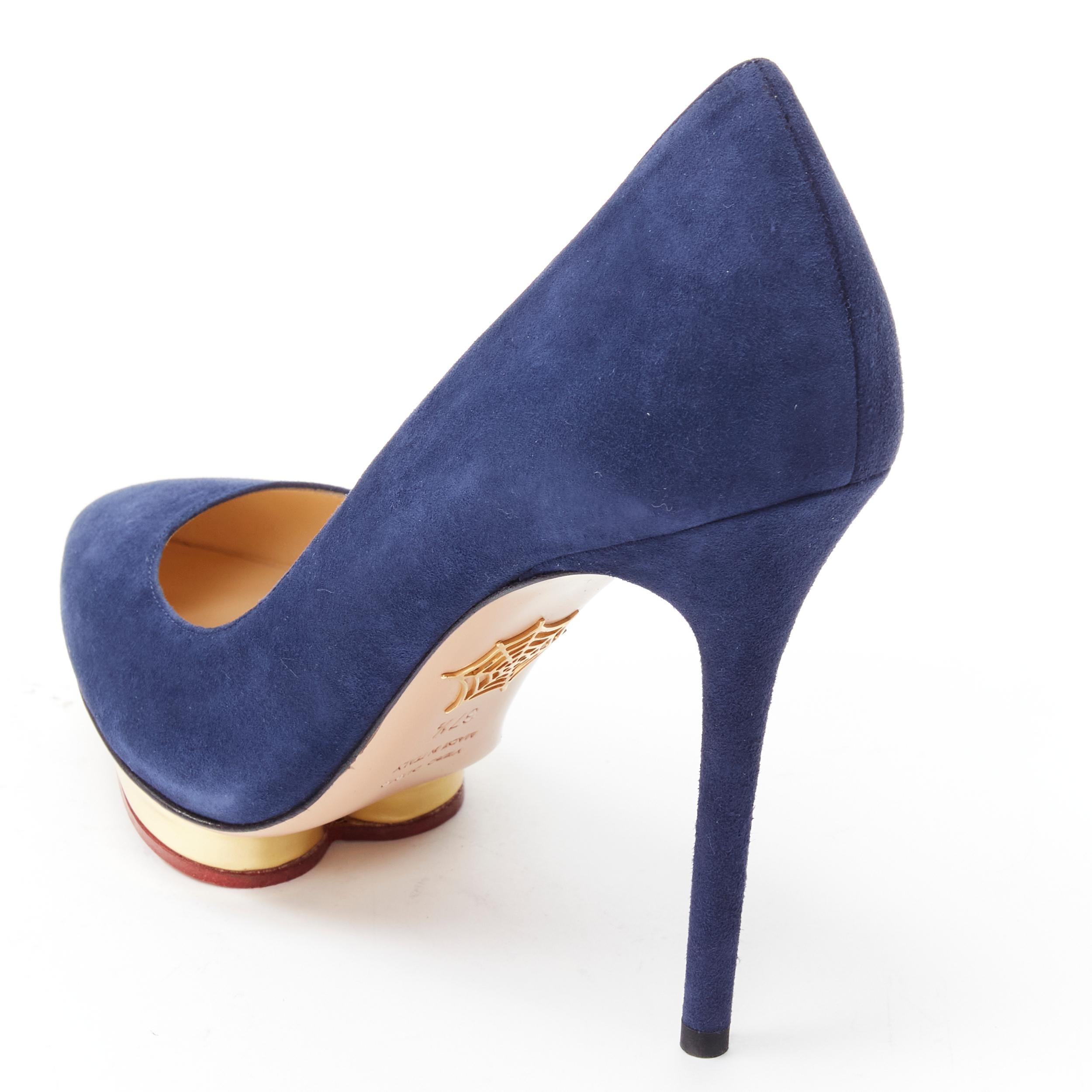 new CHARLOTTE OLYMPIA Debbie navy blue suede gold heart platform pump EU37.5 1