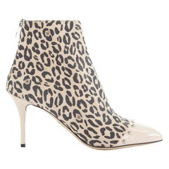 new CHARLOTTE OLYMPIA Myrtle nude leopard leather studded point toe bootie EU39