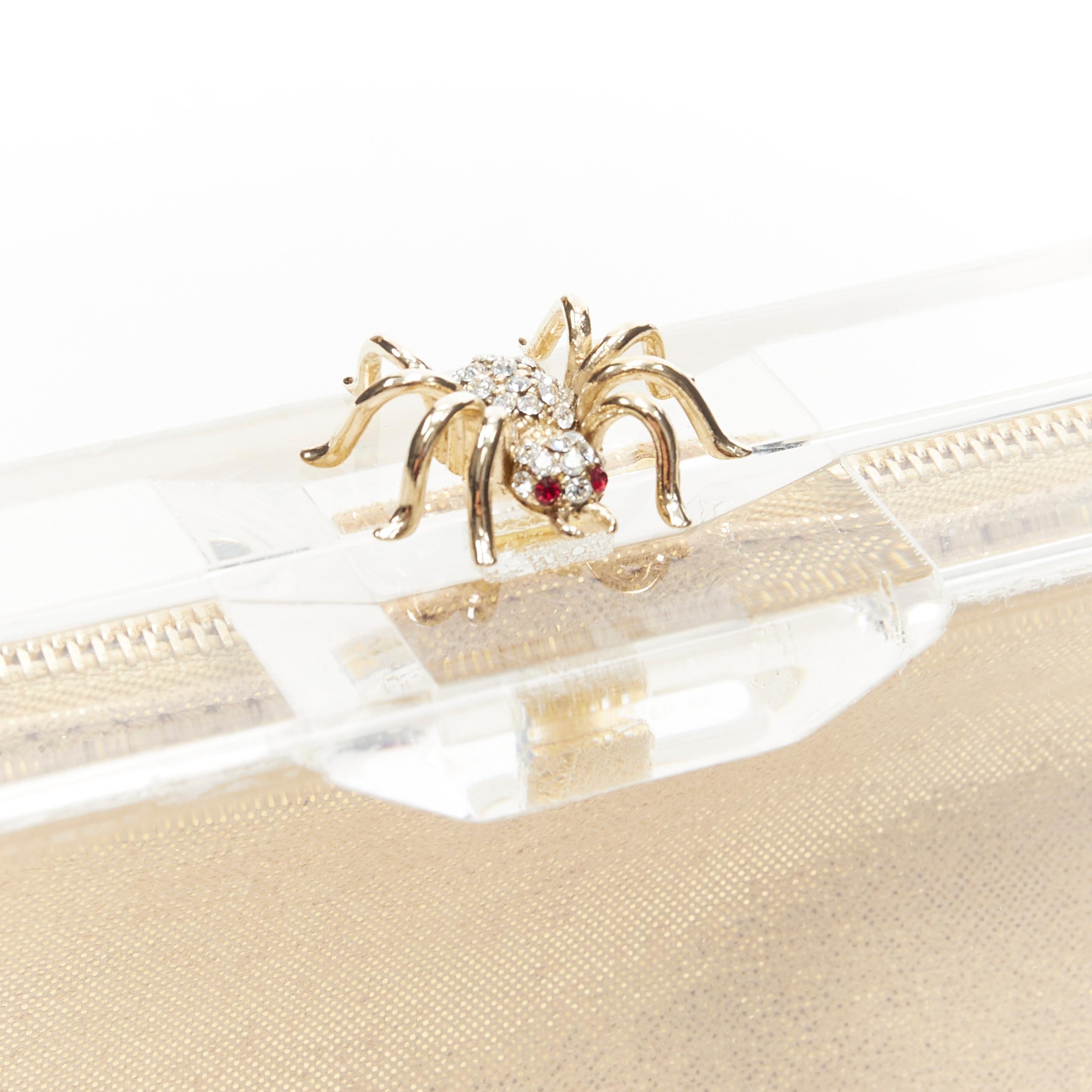 Beige new CHARLOTTE OLYMPIA Pandora crystal spider clear perspex PVC box clutch