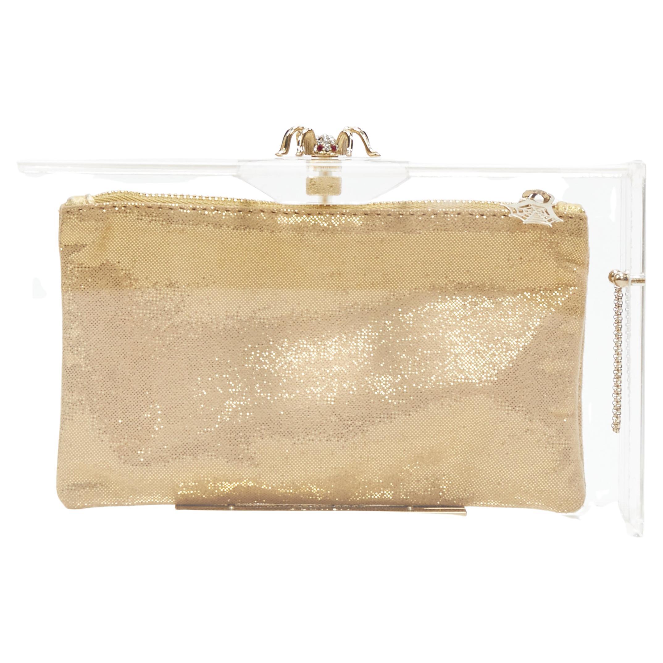 new CHARLOTTE OLYMPIA Pandora crystal spider clear perspex PVC box clutch