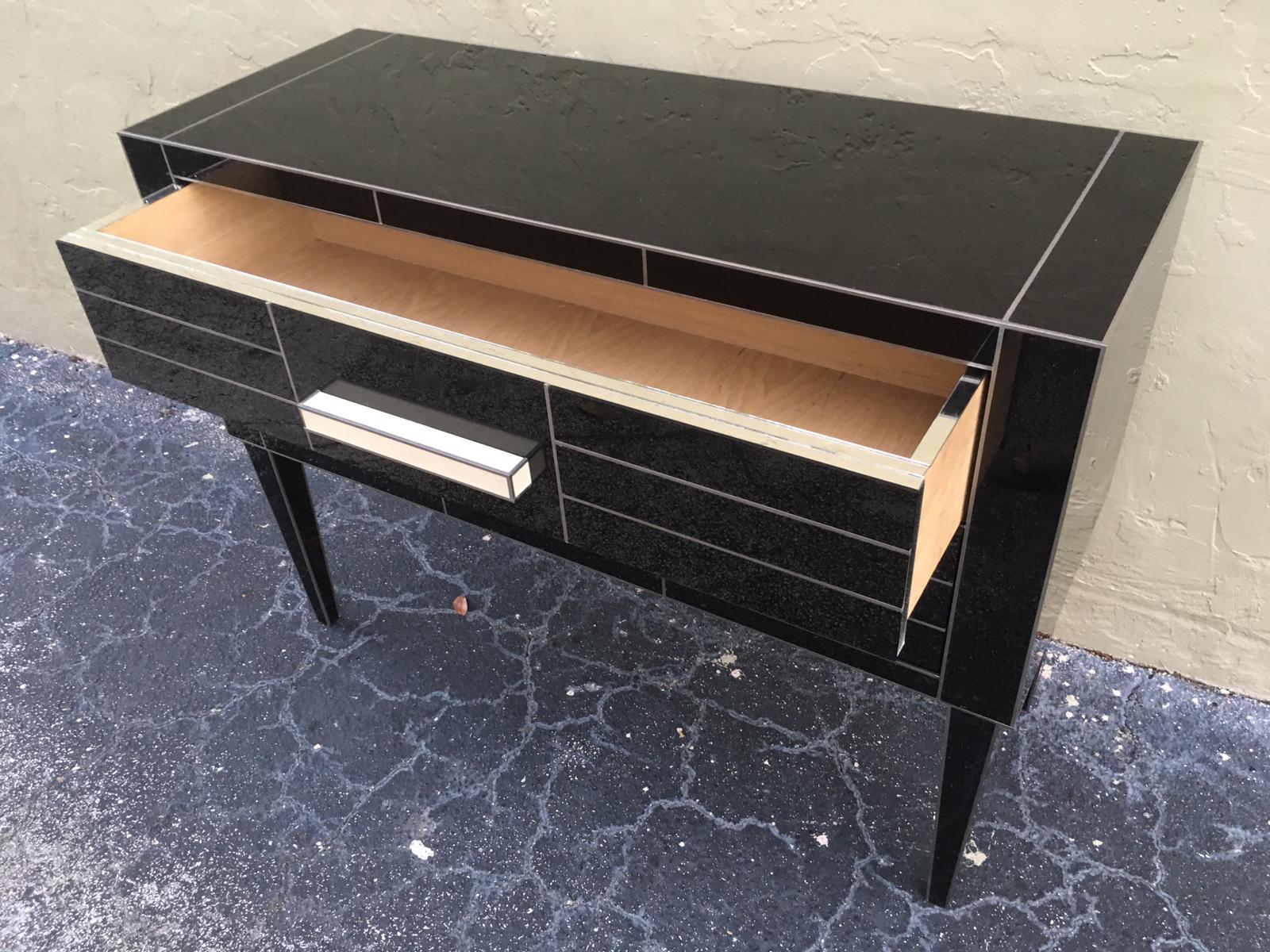 Brass New Chest of Drawers in Black Mirror and Aluminium with White Glass Handle