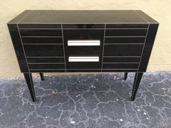 New Chest of Drawers in Black Mirror and Aluminium with White Glass Handle