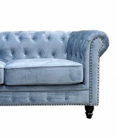 New Chester Premium 2 Seater Sofa, Dusky Blue Velvet Upholstery