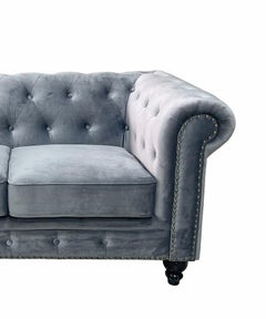 New Chester Premium 2 Seater Sofa, Gray Velvet Upholstery