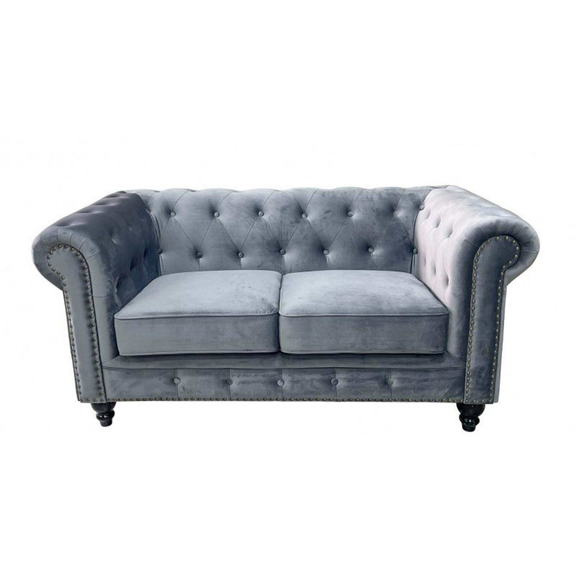 Modern New Chester Premium 2 Seater Sofa, Gray Velvet Upholstery For Sale