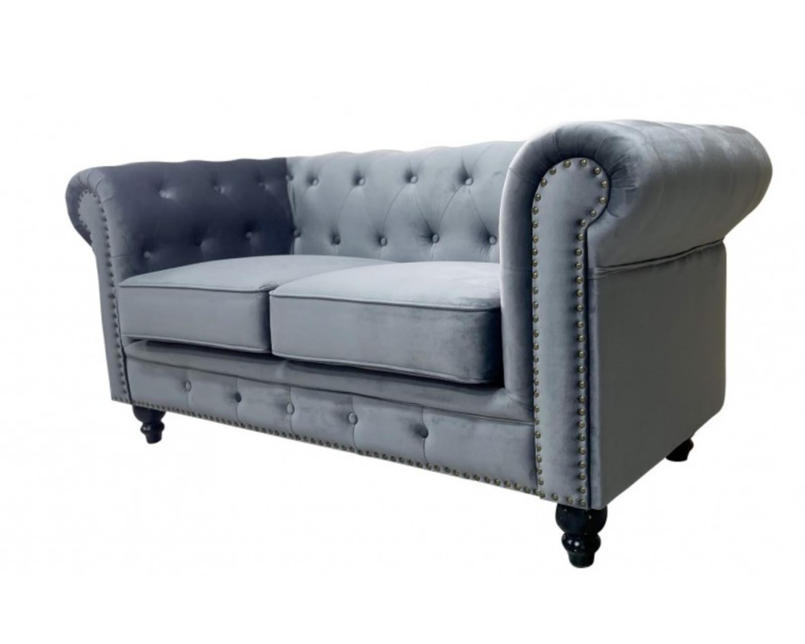 Spanish New Chester Premium 2 Seater Sofa, Gray Velvet Upholstery For Sale
