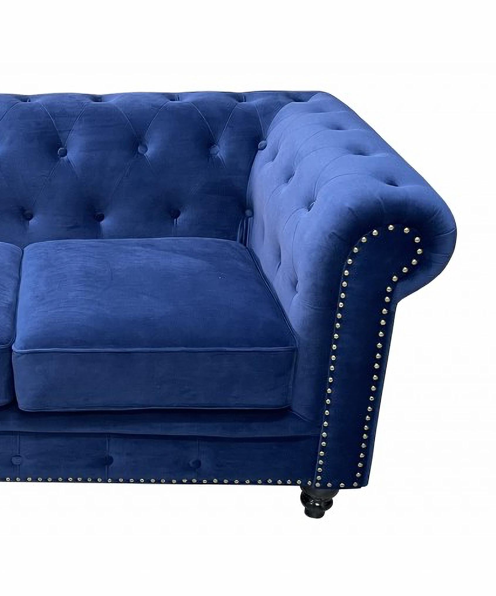 CHESTER PREMIUM 2 seater sofa, navy blue velvet upholstery

-Design sofa, 2 seats.

-Made with a solid wooden structure.

-High density polyurethane foam.

-Upholstered in navy blue velvet fabric

-2-seater sofa to match,