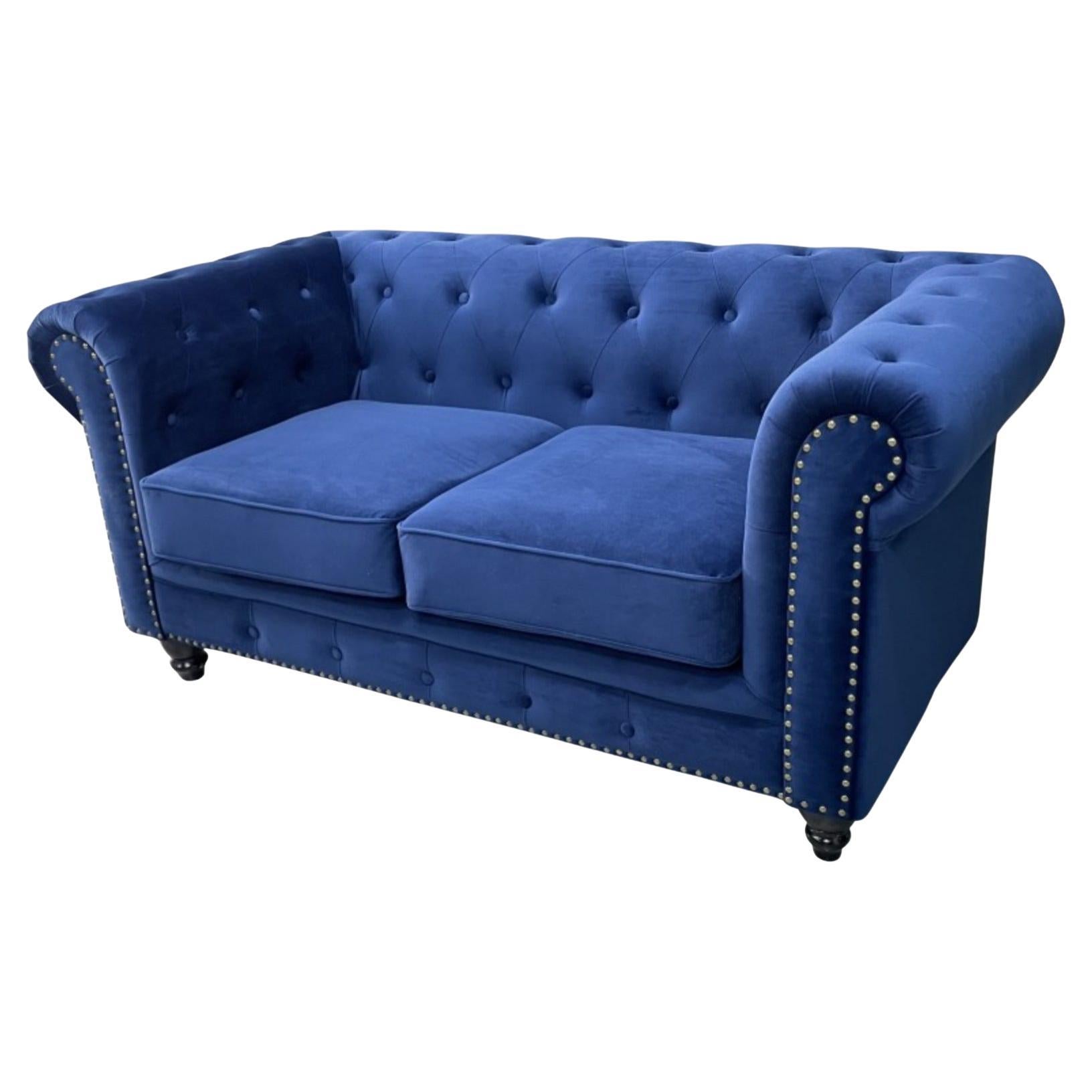 New Chester Premium 2 Seater Sofa, Navy Blue Velvet Upholstery For Sale