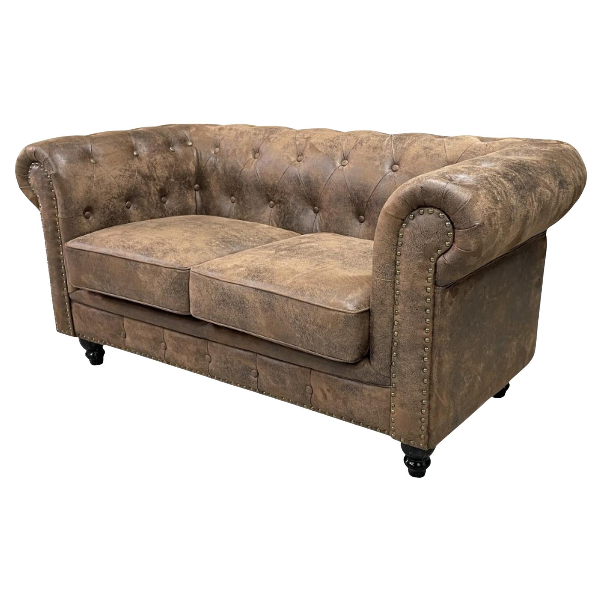 New Chester Premium 2 Seater Sofa Vintage Faux Leather For Sale