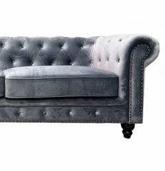 &New Chester Premium 3 Seater Sofa, Gray Velvet Upholstery