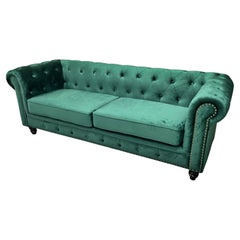 Nuevo Sofá Chester Premium 3 plazas, tapicería de terciopelo verde