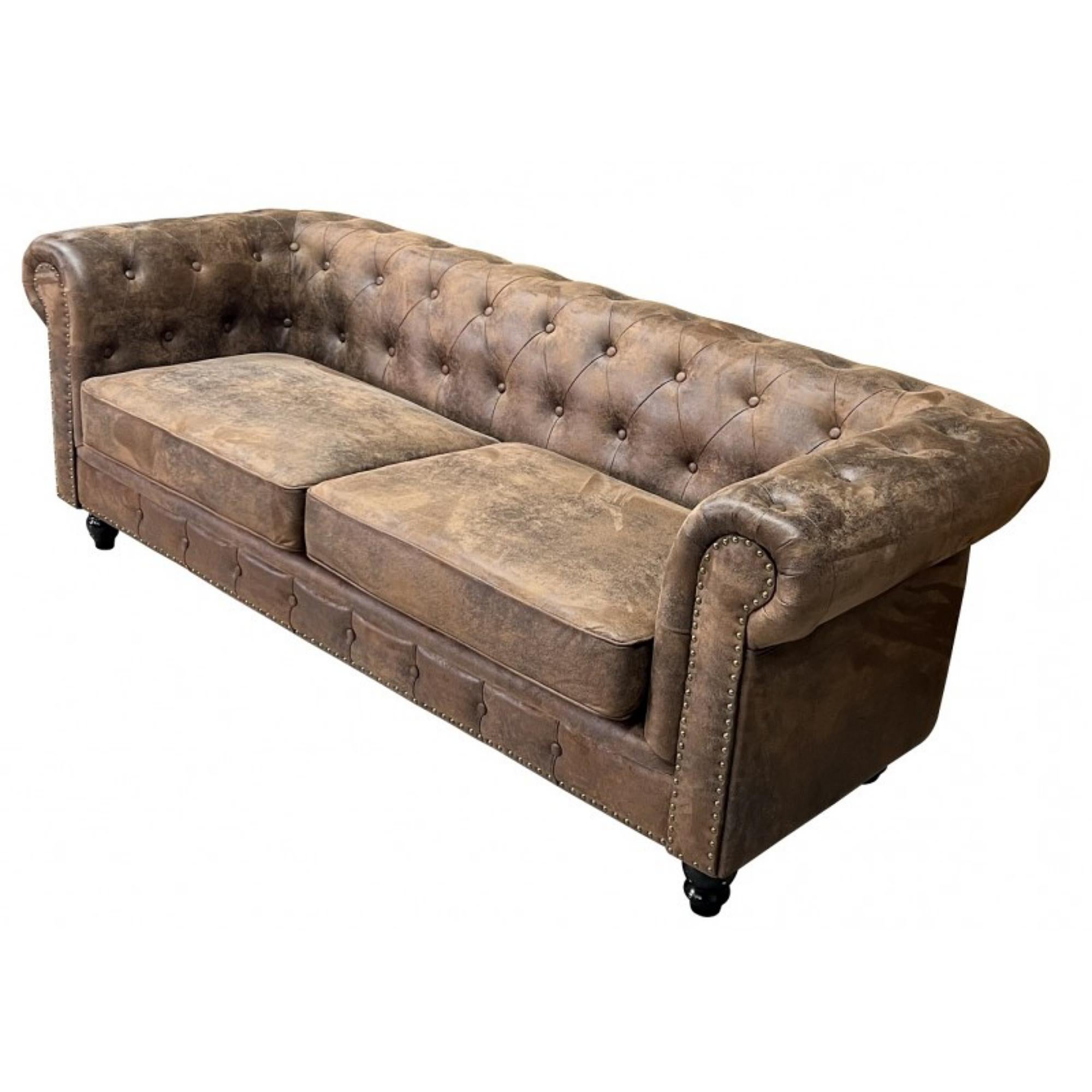 Spanish New Chester Premium 3 Seater Sofa Vintage Faux Leather For Sale