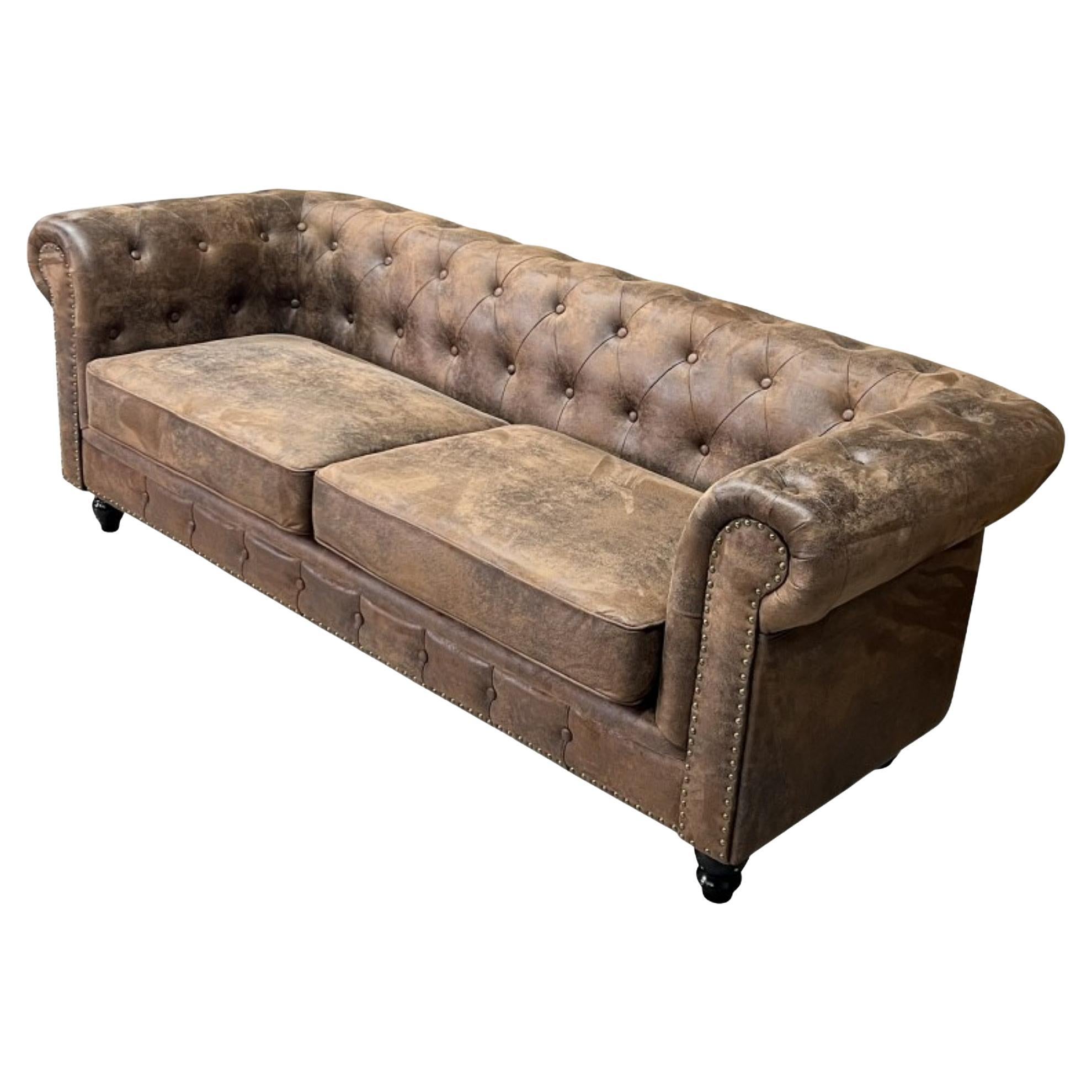 Chester Premium 3 Seater Sofa Vintage Faux Cuir Nouveau en vente
