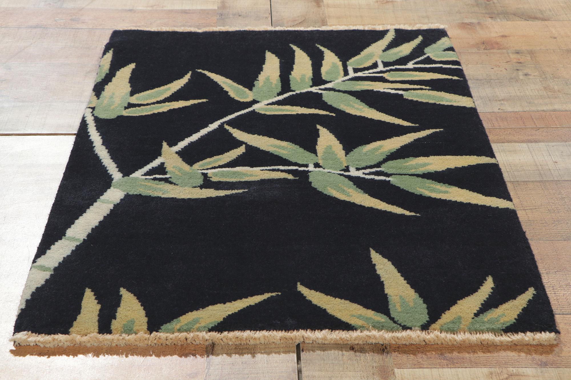 New Chinese Art Deco style rug set of 6. Showcasing a unique bamboo design, incredible detail and texture, this hand-knotted wool Chinese Art Deco style rug is a captivating vision of woven beauty. The landscape pictorial and sultry colorway woven