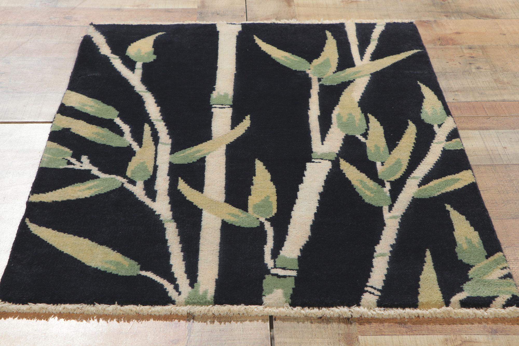 Hand-Knotted New Chinese Art Deco Rug Set of 6 with Bamboo Pictorial For Sale
