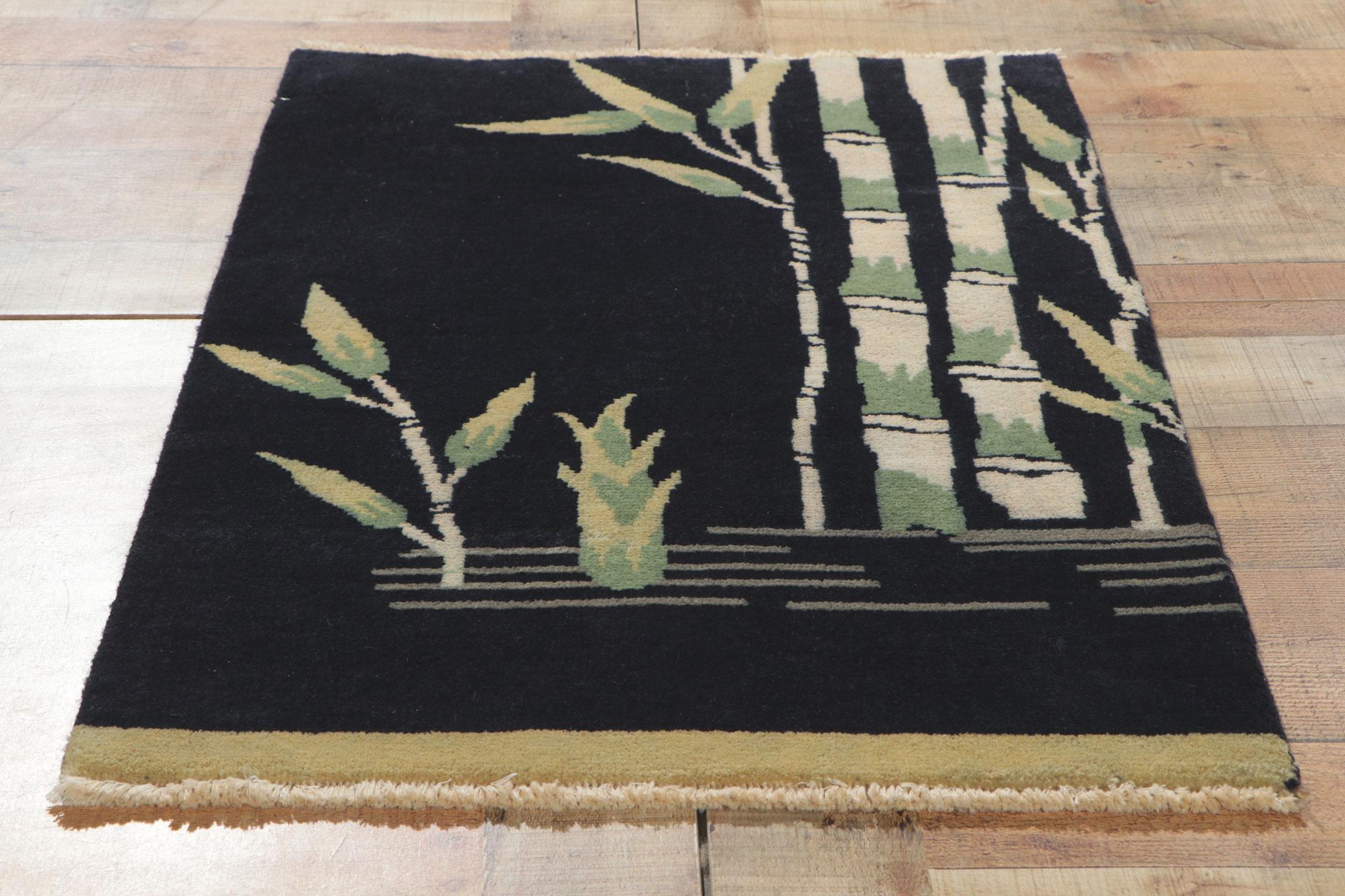 Contemporary New Chinese Art Deco Rug Set of 6 with Bamboo Pictorial For Sale