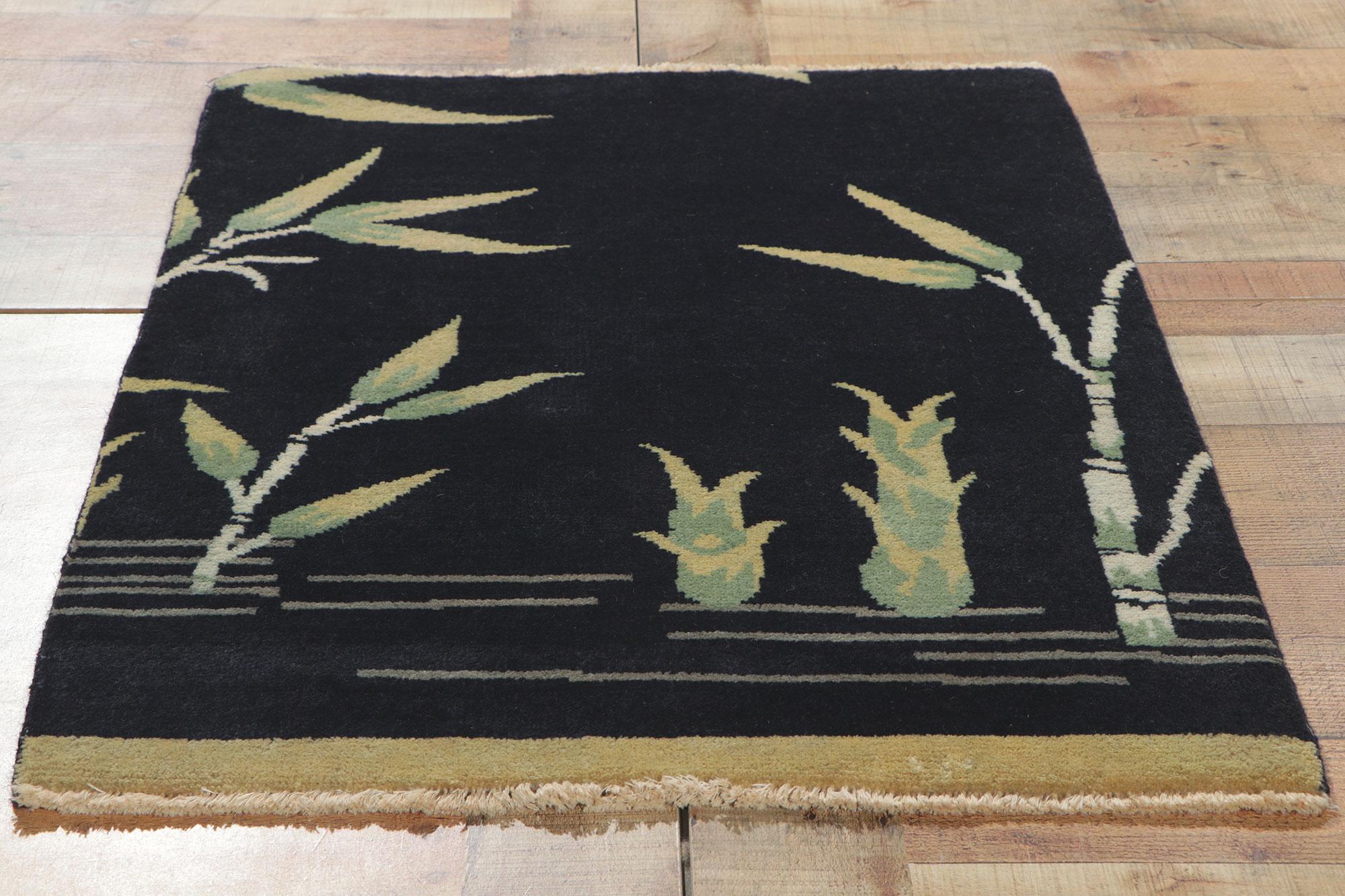 Wool New Chinese Art Deco Rug Set of 6 with Bamboo Pictorial For Sale