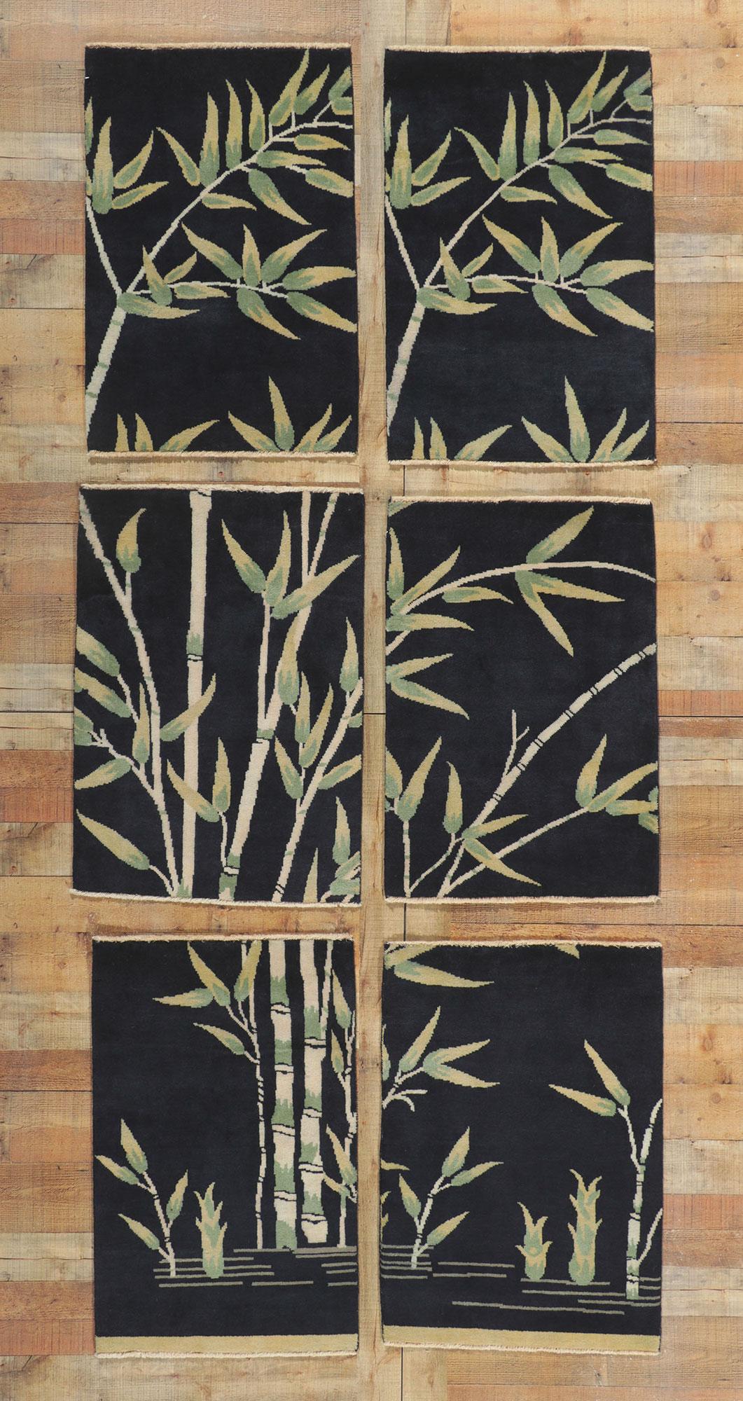 New Chinese Art Deco Rug Set of 6 with Bamboo Pictorial For Sale 2
